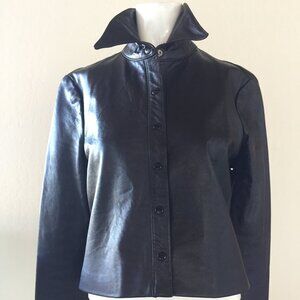Vintage Parallel Black Soft Leather Shirt Jacket